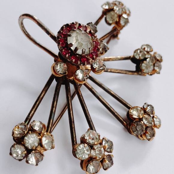 Antique Victorian Rhinestone Convertible Brooch Pendant Starburst Gold Tone - Picture 4 of 10